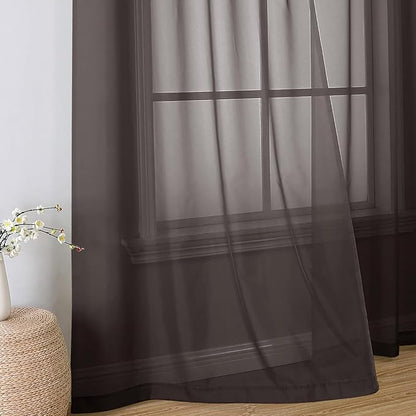 Aiyufeng Chocolate Sheer Curtains 45 Inches Long 2 Panels, Solid Voile Top Dual Rod Pockets Stylish Breathable Drapes Window Treatment for Kid's Room/Bedroom/Living Room, 42W x 45L, Chocolate Brown