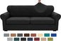 XINEAGE 2026 New 3 Pieces Couch Covers for 2 Extra Large Cushion Sofa Super Stretch Sofa Cover for 2 Large Seat Cushion Universal Loveseat Slip Cover for Living Room (Black), 71"-91"(2 Cushions)