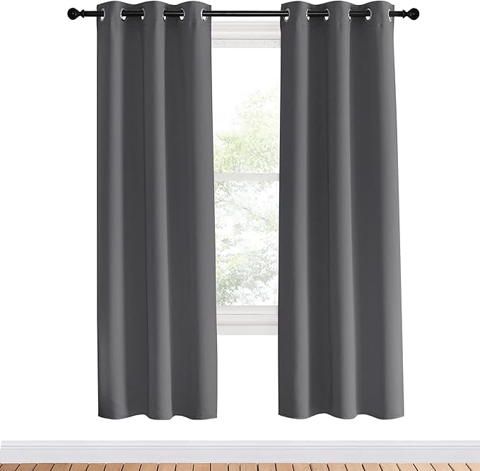 NICETOWN Blackout Window Curtains 70" L, 2 Panels, 34 inch, Grey, Grommet Top Room Darkening Thermal Insulated Vertical Window Drapes Modern for Flat/Apartment