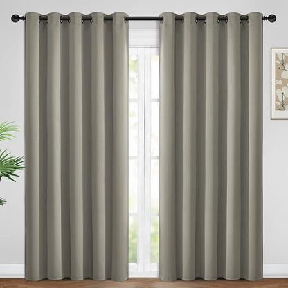 Yakamok Premium Room Darkening Thermal Insulated Curtains for Bedroom/Living Room - Classic Grommet Top (2 Panels, Taupe, 62 Inch by 84 Inch)