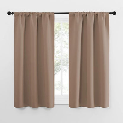 NICETOWN Kitchen Window Blackout Curtains - Window Treatment Thermal Insulated Rod Pocket Small Blackout Draperies/Drapes for Bedroom/Kitchen (Cappuccino, Set of 2, 34 inches Wide by 54 inches Long)