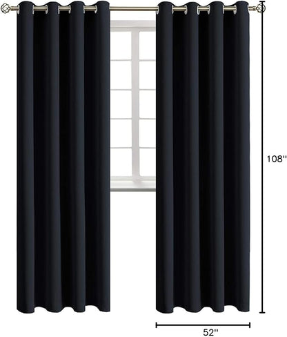 BGment Blackout Curtains - Grommet Thermal Insulated Room Darkening Bedroom and Living Room Curtains, Set of 2 Panels (52 x 108 Inch, Black)