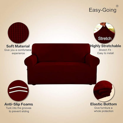 Easy-Going Stretch Oversized Sofa Slipcover 1-Piece Sofa Cover Furniture Protector Couch Soft with Elastic Bottom for Kids, Polyester Spandex Jacquard Fabric Small Checks Wine