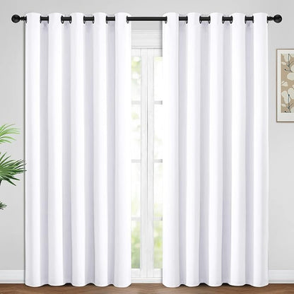 Yakamok Blackout Curtains Room Darkening Thermal Insulated Window Panels,Solid Grommet Top Drapes for Bedroom/Living Room(62Wx96L, Pure White, 2 Panels)
