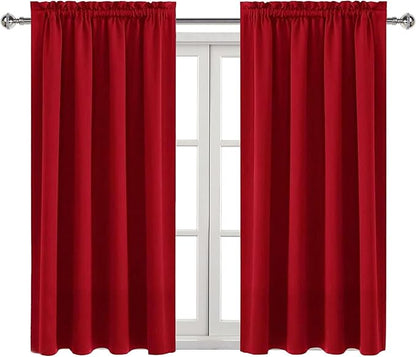 DWCN Christmas Blackout Curtains Room Darkening Thermal Insulated Bedroom Curtains Window Treatments, 42 x 45 inches Long, Set of 2 Red Rod Pocket Drapes