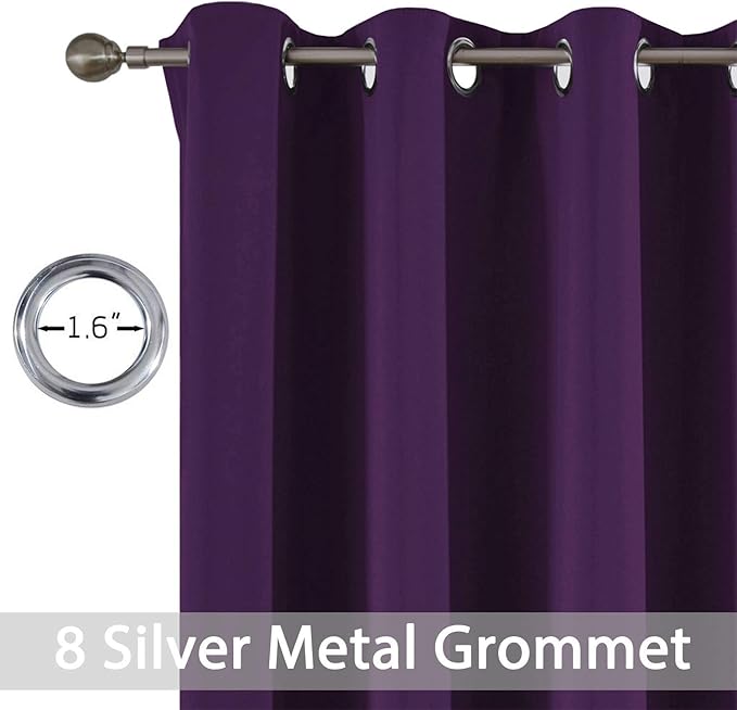 Yakamok Soft Room Darkening Grommet Window Drapes Thermal Insulated Light Blocking Blackout Curtains for Bedroom(52Wx96L,Purple,2 Panels)