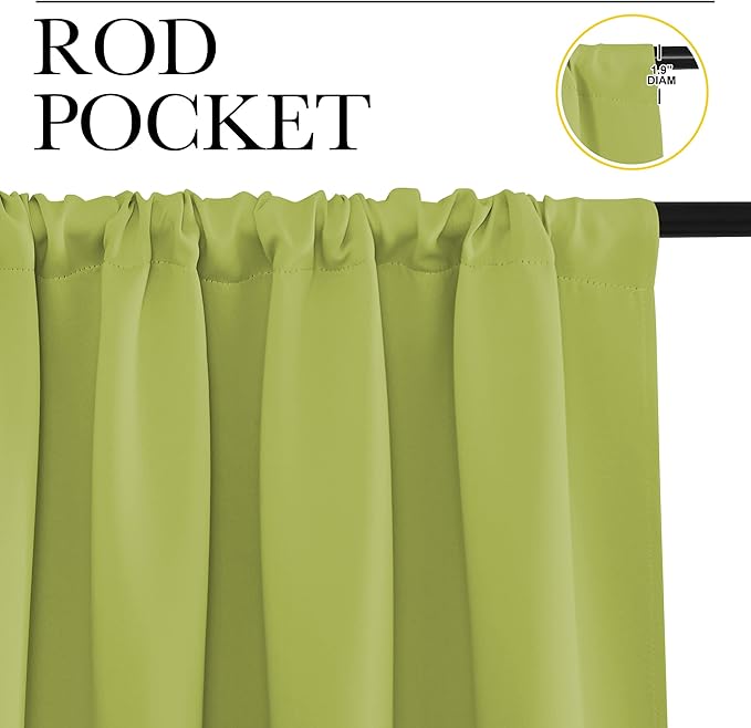 NICETOWN Fresh Green Blackout Curtains 48 inches Long for Bedroom, 42" Wide, 2 Panels, Home Decorations Thermal Insulated Solid Rod Pocket Blackout Drapes for Cafe, Nursery