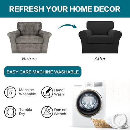 Turquoize 2 Piece Chair Covers Chair Slipcovers for Living Room Armchair Couch Cover Chair Sofa Cover with Individual Cushion Covers Furniture Cover for Chairs Feature Jacquard Fabric (Chair, Black)
