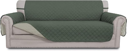 Easy-Going 4 Seater Sofa Slipcover Reversible Sofa Cover Water Resistant Couch Cover with Foam Sticks Elastic Straps Furniture Protector for Pets Children Dog Cat (XX-Large, Greyish Green/Beige)