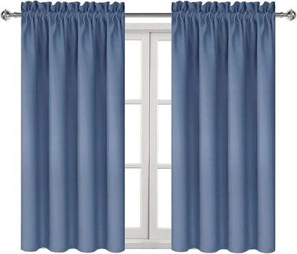 DWCN Blackout Curtains – Thermal Insulated, Energy Saving & Noise Reducing Bedroom and Living Room Curtains, Dusty Blue, W 42x L 54 Inch, Set of 2 Rod Pocket Curtain Panels