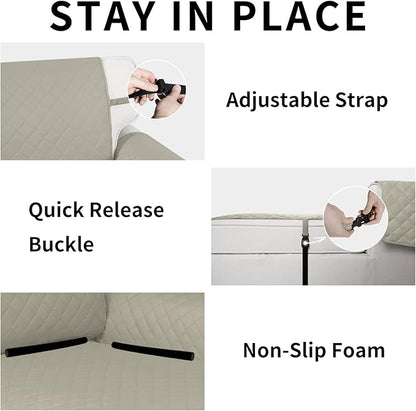 Easy-Going Reversible Chaise Lounge Couch Cover Water Resistant Sofa Cover Sectional L Shaped Sofa Slipcover with Adjustable Straps Furniture Protector for Dogs (115X34 in, Beige/Beige)