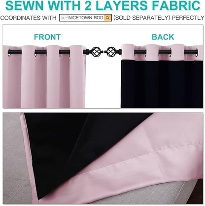 NICETOWN 100% Blackout Curtains 45 inches Long, 2 Thick Layers Completely Blackout Window Treatment Thermal Insulated Lined Drapes for Small Window (Lavender Pink, 1 Pair, 52 inches Width Each Panel)