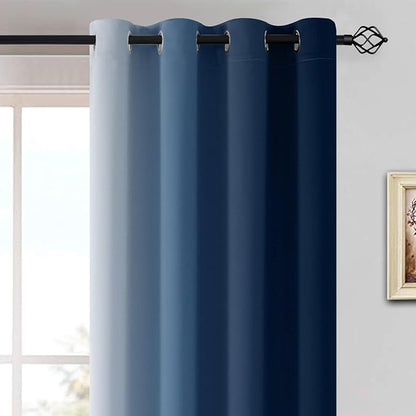 Yakamok Room Darkening Ombre Curtains,Thermal Insulated Grommet Window Drapes, Light Blocking Gradient Color Curtains for Bedroom(Blue and Greyish White, 52x45 Inch, Set of 2)