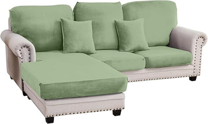 Couch Cover 3-Piece Elastic Velvet Couch Cushion Covers & Chaise Slipcovers for L-Shaped Sofas, Sofa Seat Covers Washable, Soft Cover for Couches (2 Seater + Chaise, Avocado Green)
