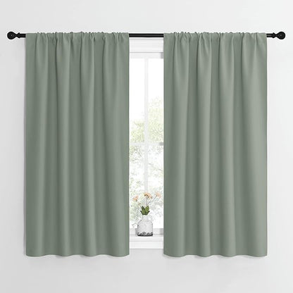NICETOWN Window Curtains Blackout Drapes - Thermal Insulated Solid Rod Pocket Blackout Curtains/Draperies for Living Room (Greyish Green, One Pair, 42 by 54-Inch)