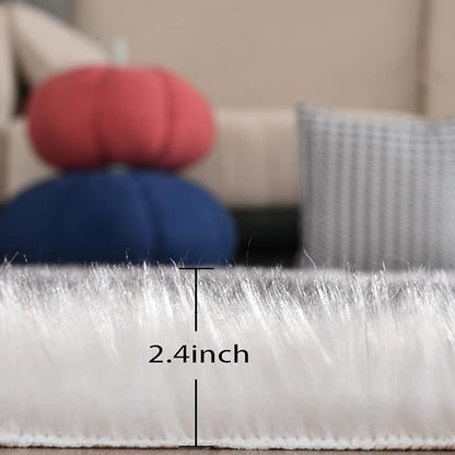 ORINOVA White and Grey Area Rugs 9x12 Living Room Large Washable Faux Fur Rugs for Bedroom Nursery Shaggy Sheepskin Fur Rectangle Rug