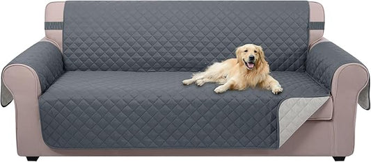 U-NICE HOME Large Sofa Cover Reversible Couch Cover for Dogs with Elastic Straps Water Resistant Furniture Protector for Pets Couch Cover for 4 Cushion Couch (Oversized Sofa, Dark Blue/Light Grey)