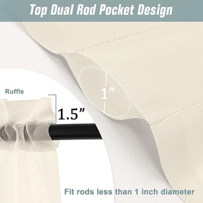 Cream Sheer Curtains for Window 96 Inches Long 2 Panels Set, Soft Airy Light Filtering Voile Sheer Curtains for Living Room Bedroom, Dual Rod Pocket Elegant Window Drapes, 2x42Wx96L Inches