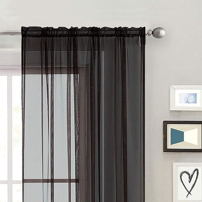 SpaceDresser Basic Rod Pocket Sheer Voile Window Curtain Panels White 1 Pair 2 Panels 60 Width 108 Inch Long for Kitchen Bedroom Children Living Room Yard(Black,60 W x 108 L)