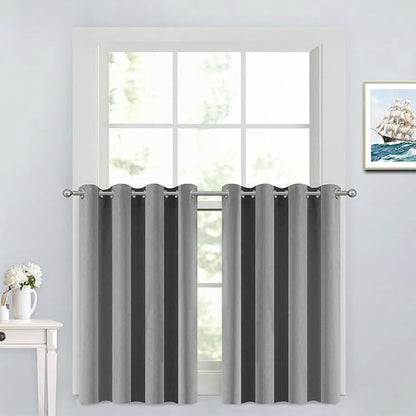 Yakamok 36 Inch Curtains Blackout Window Curtains for Kitchen, Grommet Room Darkening Thermal Insulated Sunlight Block Drapes for Living Room, W 52 x L 36, Dove Grey, 2 Panels