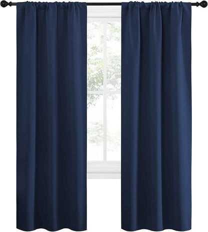 NICETOWN Blackout Curtains for Living Curtains, Home Decorations Thermal Insulated Solid Pole Top Blackout Drapes for Living Room (Navy, 1 Pair, 34-inch W x 72-inch L)