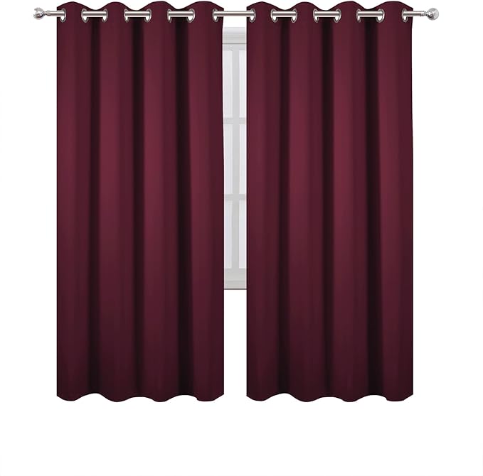 LEMOMO Blackout Curtains 66 x 72 Inch Long Burgundy Red Curtains Set of 2 Panels Room Darkening Curtains for Bedroom and Living Room