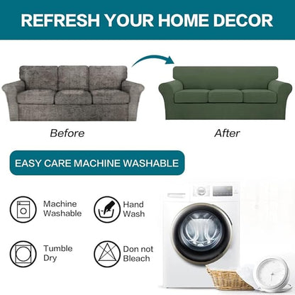 Turquoize 4 Piece Sofa Covers for 3 Cushion Couch Sofa Slipcover Soft Couch Cover for Dogs Washable Furniture Cover with 3 Individual Large Cushion Covers Feature Fabric (Large Sofa, Bronze Green)