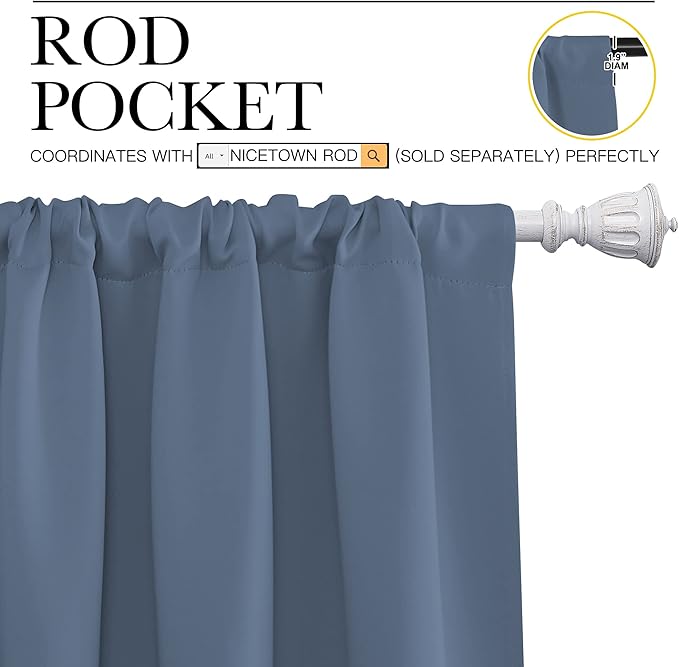 NICETOWN Blackout Curtains for Bedroom, Blackout Curtain Panels, Window Treatment Energy Saving Thermal Insulated Solid Rod Pocket Blackout Drapes/Draperies (Stone Blue, 1 Pair, 42 by 45-inch)
