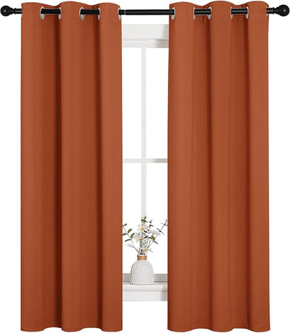NICETOWN Blackout Curtain Panels for Girls Room, Nursery Essential Thermal Insulated Solid Grommet Top Blackout Drapes (Burnt Orange, 1 Pair, 34 x 63 Inch)