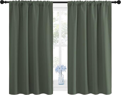 NICETOWN Bedroom Curtains Blackout Draperies - All Season Thermal Insulated Solid Rod Pocket Top Blackout Curtains/Drapes for Kid's Room (Dark Mallard, 1 Pair, 42 x 48 Inch)