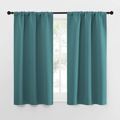 NICETOWN Kitchen Curtains Blackout Drapes & Curtains, Energy Smart Window Treatment Curtain Panels for Bedroom (Sea Teal, 34 in x 54 in (W x L), Set of 2)