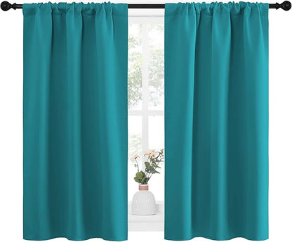 NICETOWN Peacock Blue Blackout Curtains Panels for Window, Thermal Insulated Rod Pocket Blackout Drapes/Draperies for Living Room (2 Panels, W34 x L45 inches)