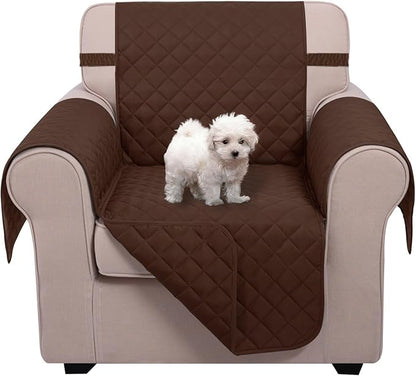 U-NICE HOME Reversible Oversized Chair Covers Quilted Water Repellent Pet Protectors with Elastic Straps(28''Armchair, Brown/Brown)