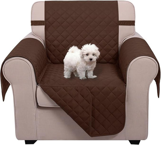 U-NICE HOME Reversible Oversized Chair Covers Quilted Water Repellent Pet Protectors with Elastic Straps(28''Armchair, Brown/Brown)