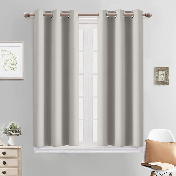 Yakamok Room Darkening Thermal Insulated with Grommet Window Curtain for Bedroom, 38Wx45L inch, Light Reducing Drapes for Living Room,Light Beige, 2 Panels