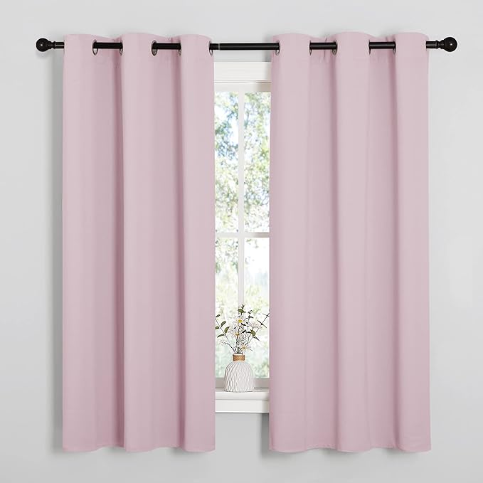 NICETOWN Nursery Essential Thermal Insulated Solid Grommet Top Blackout Curtains/Drapes (1 Pair, 42 x 63 inches in Baby Pink)