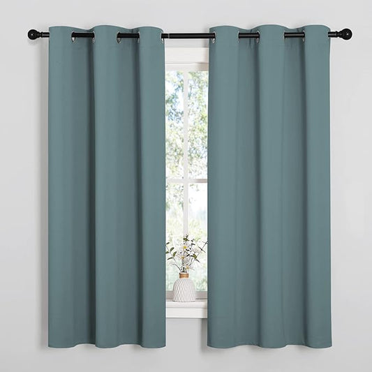 NICETOWN Modern Greyish Blue Blackout Curtains Noise Reducing, Thermal Insulated and Privacy Room Darkening Drape Panels for Boy's Guest Room Door Small Short Window (2 Panels, W42 x L63 -Inch)