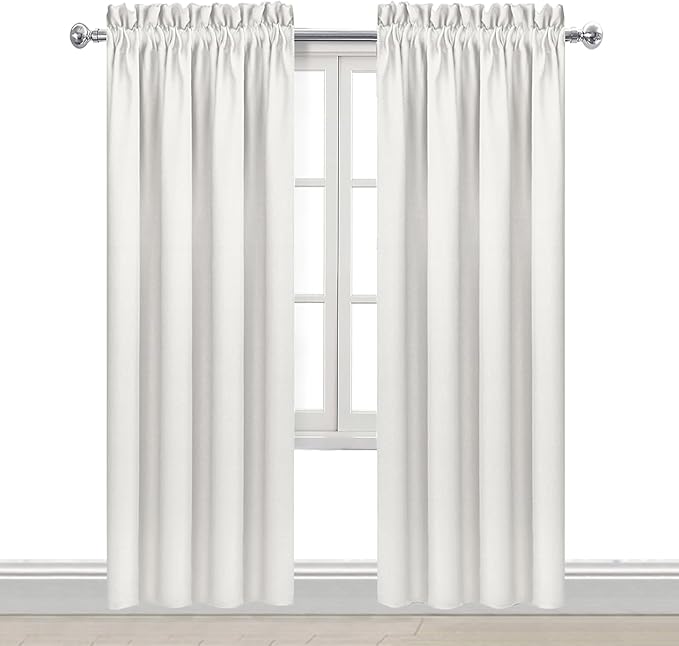 DWCN Blackout Curtains Thermal Insulated, Energy Saving & Noise Reducing Bedroom and Living Room Curtains, Ivory, W 42x L 84 Inch, Set of 2 Rod Pocket Curtain Panels