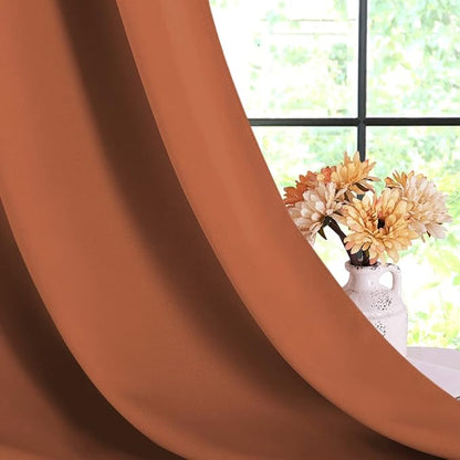 NICETOWN Thermal Insulated Burnt Orange Blackout Curtains for Bedroom, Window Treatment Solid Grommet Room Darkening Drape Panels for Bedroom (Set of 2, 70 by 63 inches Long)