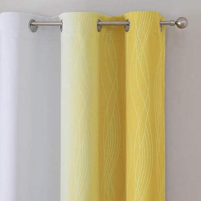 Estelar Textiler Yellow and Greyish White Gradient Room Darkening Blackout for Living Room, Thermal Insulated Ombre Light Blocking Grommet Blackout Drapes for Bedroom, 42Wx84L, 2 Panels