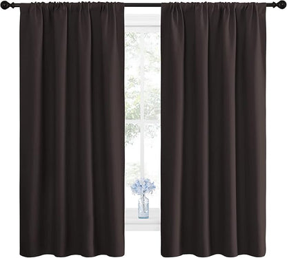 NICETOWN Blackout Curtain Panels 63 inches - Triple Weave Microfiber Energy Saving Thermal Insulated Solid Rod Pocket Blackout Curtains for Bedroom (1 Pair, 42 inches by 63 Inch, Toffee Brown)