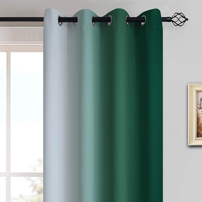 Yakamok Dark Green Ombre Curtains 84 Inches Long, Light Blocking Gradient Color Curtain Panels, Room Darkening Grommet Window Drapes for Bedroom(52x84 Inch, 2 Panels)