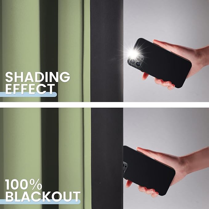 SimpleHome 100% Blackout Curtains for Bedroom,Thermal Insulated Sage Grommet Window Drapes Room Darkening Curtains for Living Room with Black Back,38 x 72 Inch,2 Panels