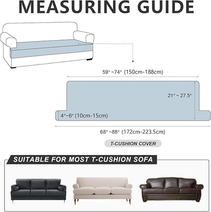 Leather Look Couch Cushion Covers Sofa Seat Slipcovers Sets Couches Furniture Protector for Sectional Armchair Loveseat Pets Kids Stretch Spandex Fabric (1 T-Cushion Sofa, Brown)