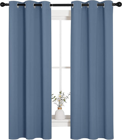 NICETOWN Kitchen Curtains Blackout Curtains & Drapes, Thermal Insulated Grommet Top Window Treatment Panels for Cupboard, Small Window (Stone Blue, 34" Wide x 63" Long, Set of 2)