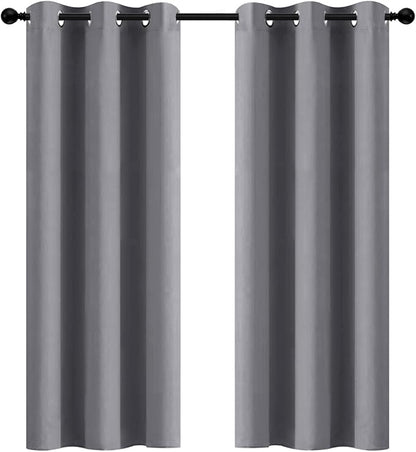 Yakamok Room Darkening Gray Blackout Curtains Thermal Insulated Grommet Curtain Panels for Bedroom, 42W x 72L, Grey, 2 Panels