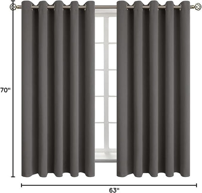 BGment Blackout Curtains for Bedroom - Grommet Thermal Insulated Room Darkening Curtains for Living Room, Set of 2 Panels (70 x 63 Inch, Grey)
