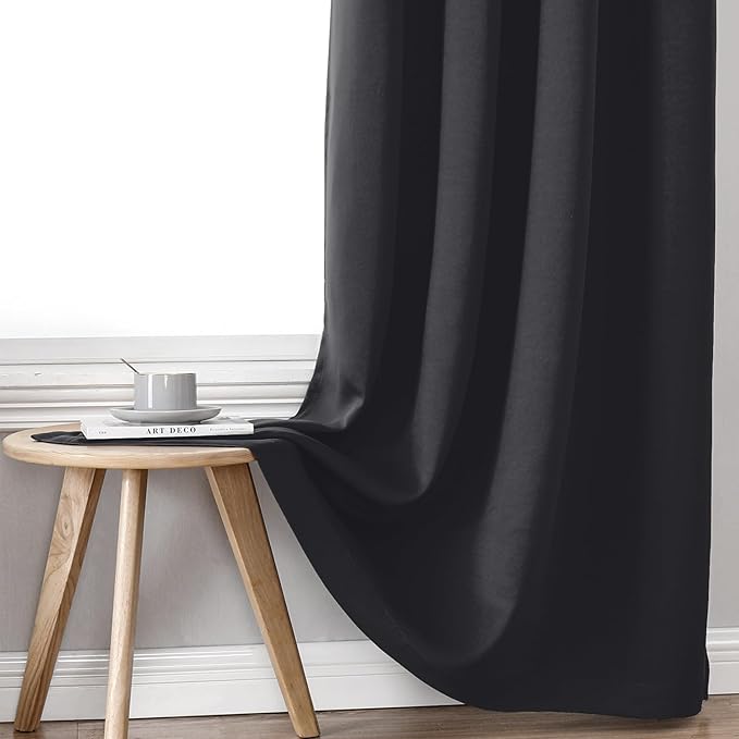 ChrisDowa 100% Blackout Curtains for Bedroom with Black Liner, 2 Thick Layers Total Blackout Thermal Insulated Grommet Small Window Curtains 45 Inch Length 2 Panels Set (Dark Grey, 42 x 45 Inch)