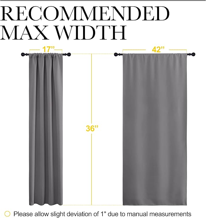 NICETOWN Short Curtains, Grey Window Curtains for Bedroom, Home Decoration Thermal Insulated Rod Pocket Blackout Blinds & Drapes for Small Windows (Gray, 2 Panels, W42 x L36 -Inch)