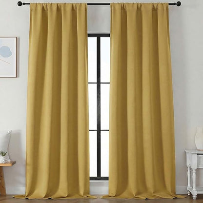 Simplebrand Ava Blackout Curtains for Patio 108 Inches Long 2 Panels Set, Solid Thermal Insulated Room Darkening Rod Pocket Window Treatment Curtains Blackout Drapes, W50 x L108 Inch, Bright Gold